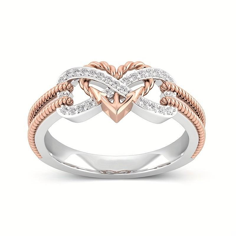 Elegant Rose Gold Two-tone Heart Cross Ring For Fashionable Young Women