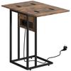 Tavolino Pieghevole, Stazione di Ricarica con Porte USB, Metallo, 39 x 29 x 57 cm, Marrone