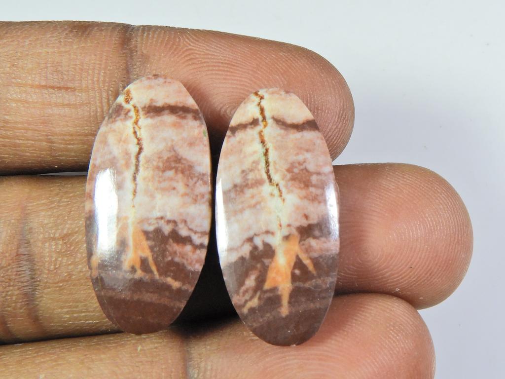 Natural Zebra Jasper Matched Pair Oval Cabochon Earring Gemstone 13X27MM ET-14