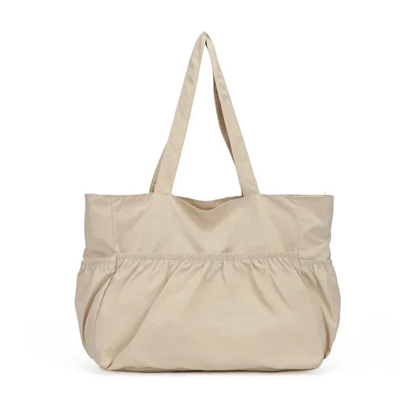 

Повседневные простые универсальные сумки на плечо из выстиранной ткани, однотонные, на молнии, мягкие, большой вместимости, со сборками