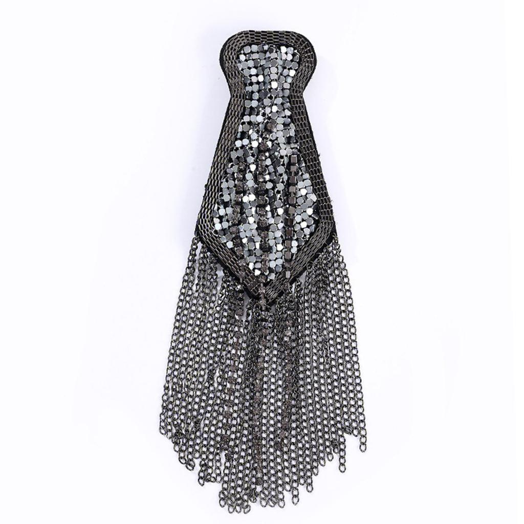 Punk Styles Bead/Rhinestone Epaulets Easy Install Pin Epaulettes with Tassels Metal Chain for Stage Costume Dress Decors