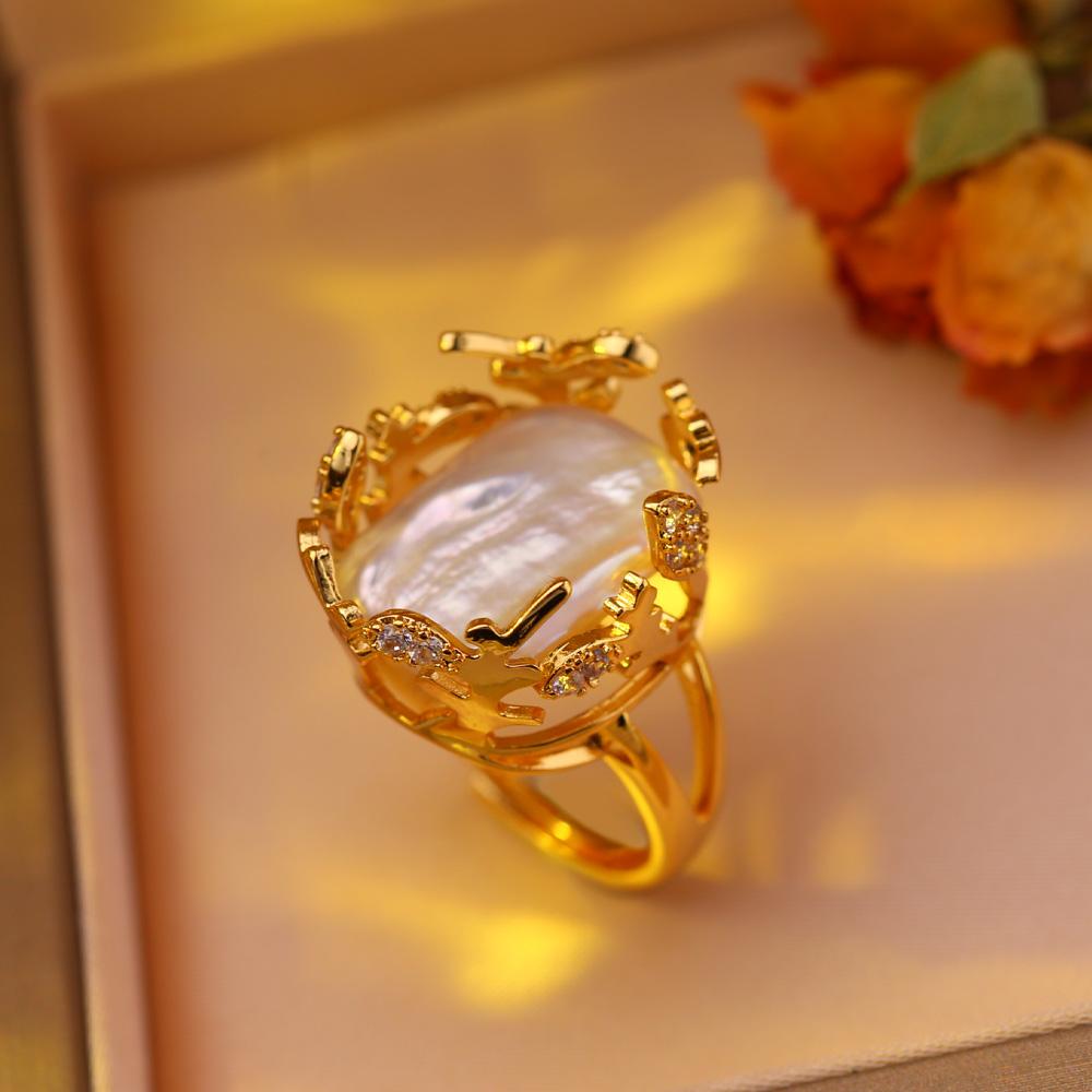 

SENIKO 12-16 мм кольца с натуральным пресноводным жемчугом для женщин, модное женское кольцо с кубическим цирконием и цирконием, ювелирные изделия с жемчугом, регулируемое кольцо G