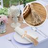 4Pcs Wood Bead Jute Tassel Napkin Ring, Natural Country Style Table Decoration Wedding, Family Farmhouse Style Napkin Clip