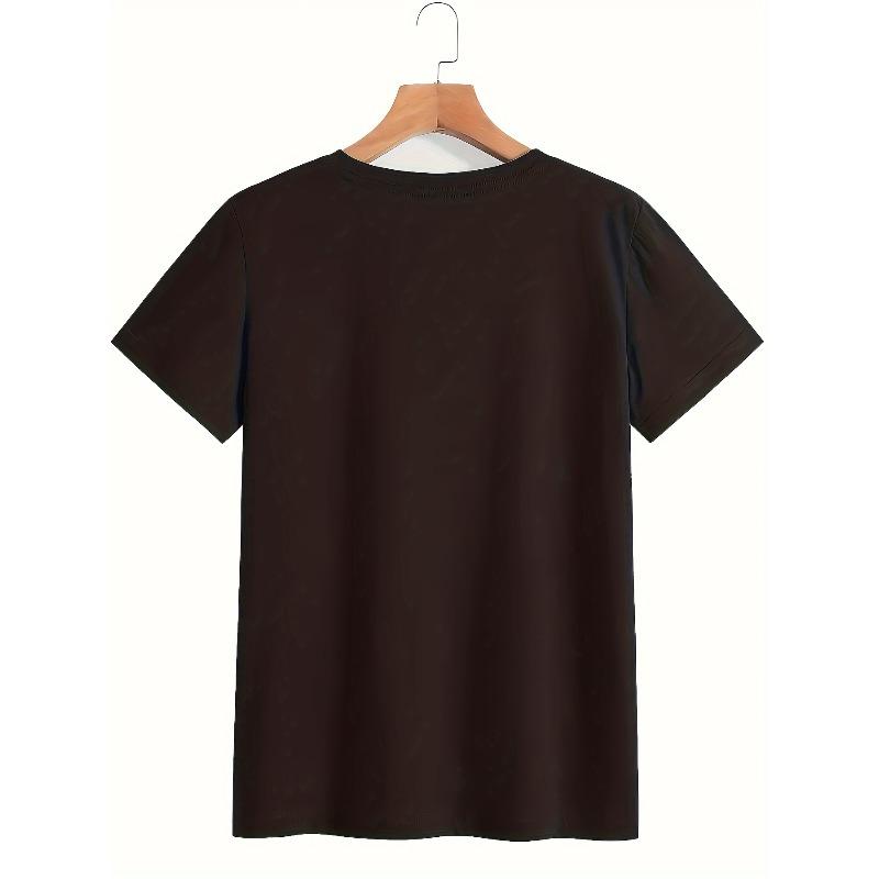 Avrupa Beden Karikatür İnek Baskılı Tişört, İlkbahar ve Yaz İçin Günlük Bisiklet Yaka Kısa Kollu Üst, Kadın Giyim