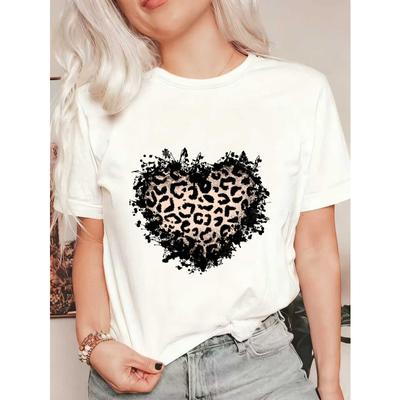 Oversized T Shirt Black Leopard Heart Print Casual Wear For Women Summer Fashion Street Style Top