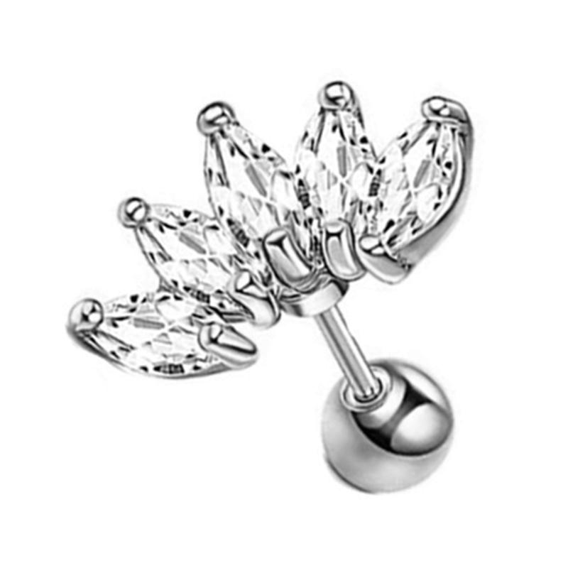 Crystal Flower Tragus Piercing Earring Flat 16G Cross Cartilage Piercing Stud Helix Jewelry Conch Rook Lobe Earring Labret Stud