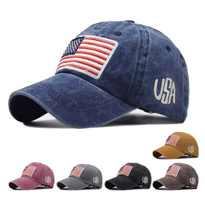 Heißer Verkauf Mode Unisex USA Flagge Gewaschene Baumwolle Snapback Baseballkappe Outdoor Sport Visier Mütze Trucker-Kappe verstellbar Hip Hop Kappe