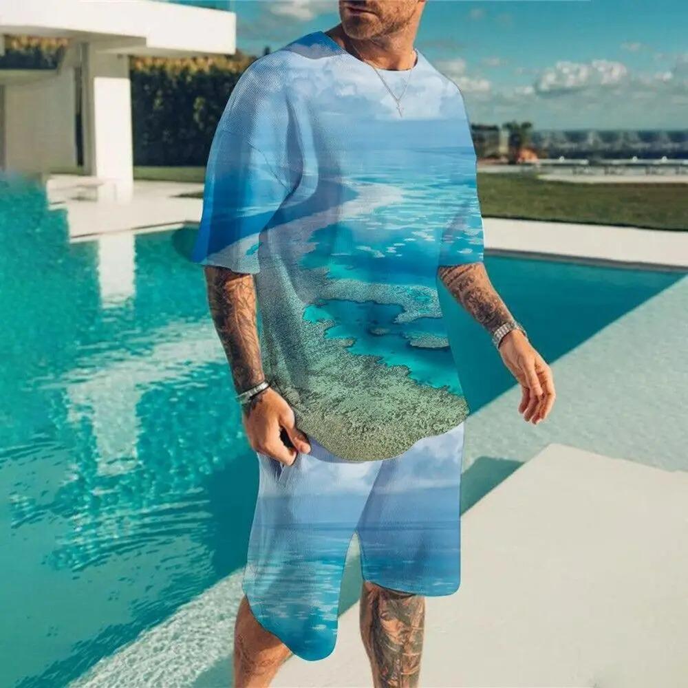 Summer Demon OX Smiling Face Pattern Men's Shorts Sets Casual Street T Shirts+Shorts 2PCS Outfits 3D Print O-Neck Tracksuit Suit