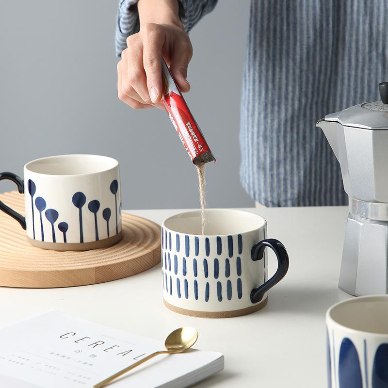 YWDL 450ML Nordic Ceramic Cup Coffee Milk Mug with Handle Retro Large Capacity Japanese Breakfast Oatmeal Cup Gift Dropshipping