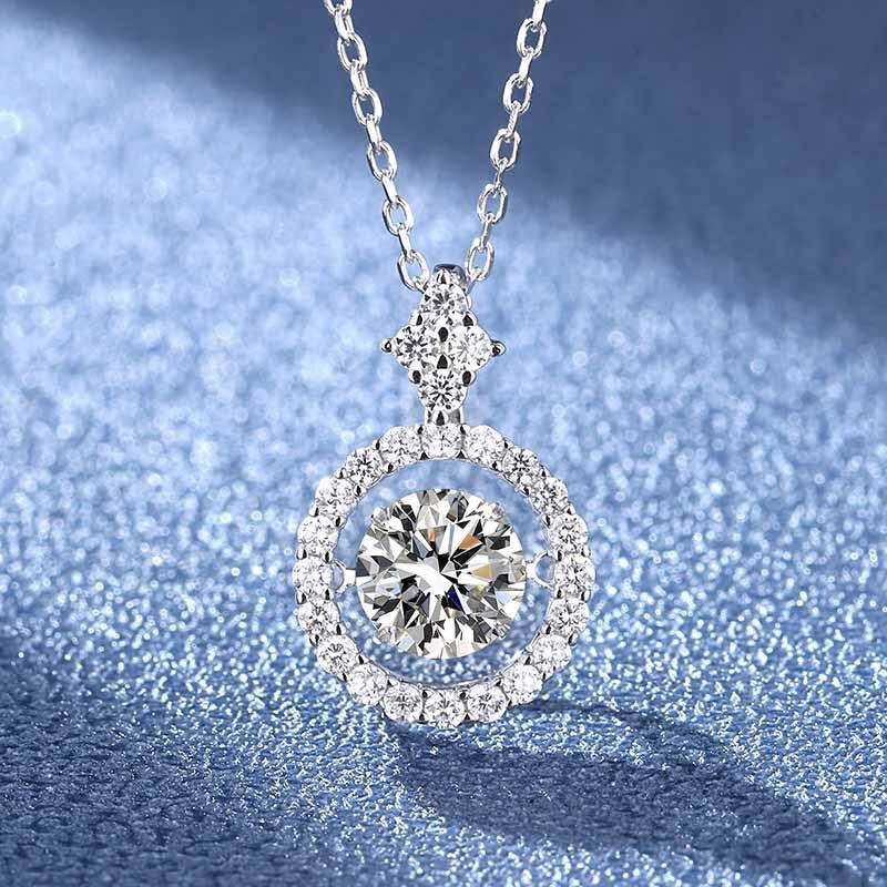 6.5mm S925 Sterling Silver Sparkling Round Halo Moissanite Pendant Necklace D VVS1 Fine Jewelry For Women