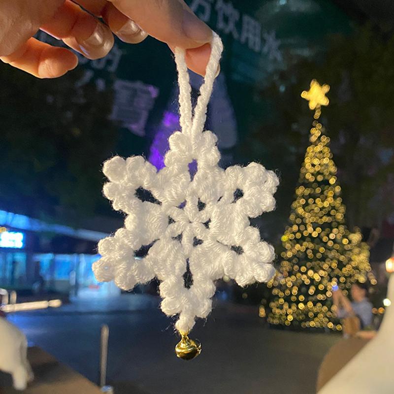 

5Pcs Handmade Crocheted Snowflake Pendant - Knitted Cartoon Christmas Tree Hanging Decor & New Year Xmas Gifts