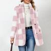 Women's Fashion Plaid Lapel Long Sleeved Coat With Buttons, Plush Warm Jacket With Pockets