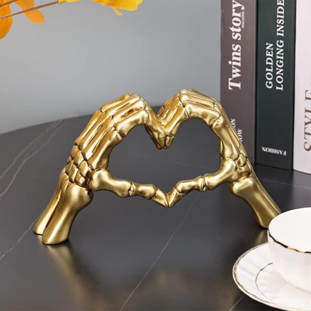 Resin Hand Gesture Desk Statues Modern Heart Shape Hand Figurines Skull Couple Statue Halloween