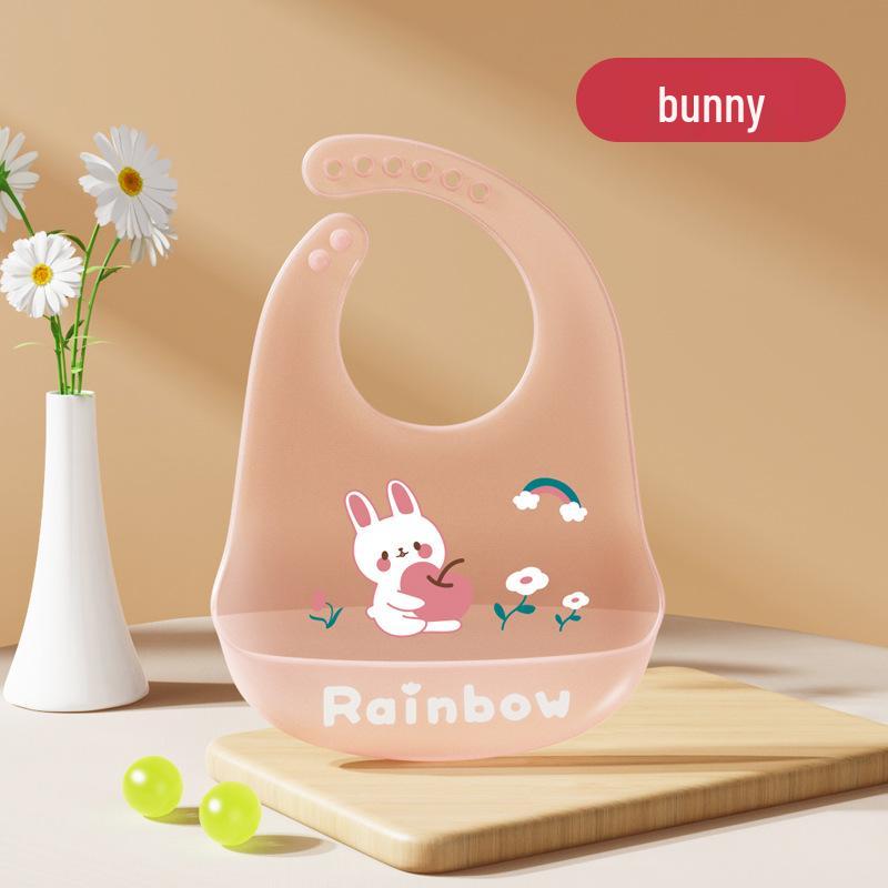 Cartoon 3D Silicone Baby Bib with Food Pocket - Super Thin, Food Grade Dribble Bib for Infants