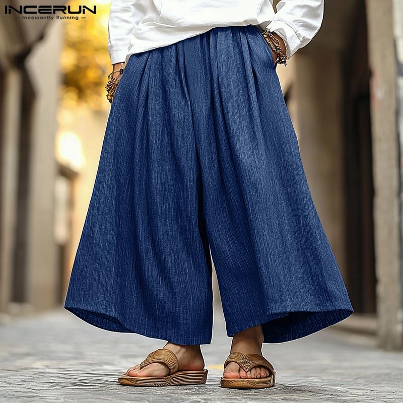 INCERUN Męskie Elastyczne w Pasie Casualowe Luźne Długie Workowate Spodnie