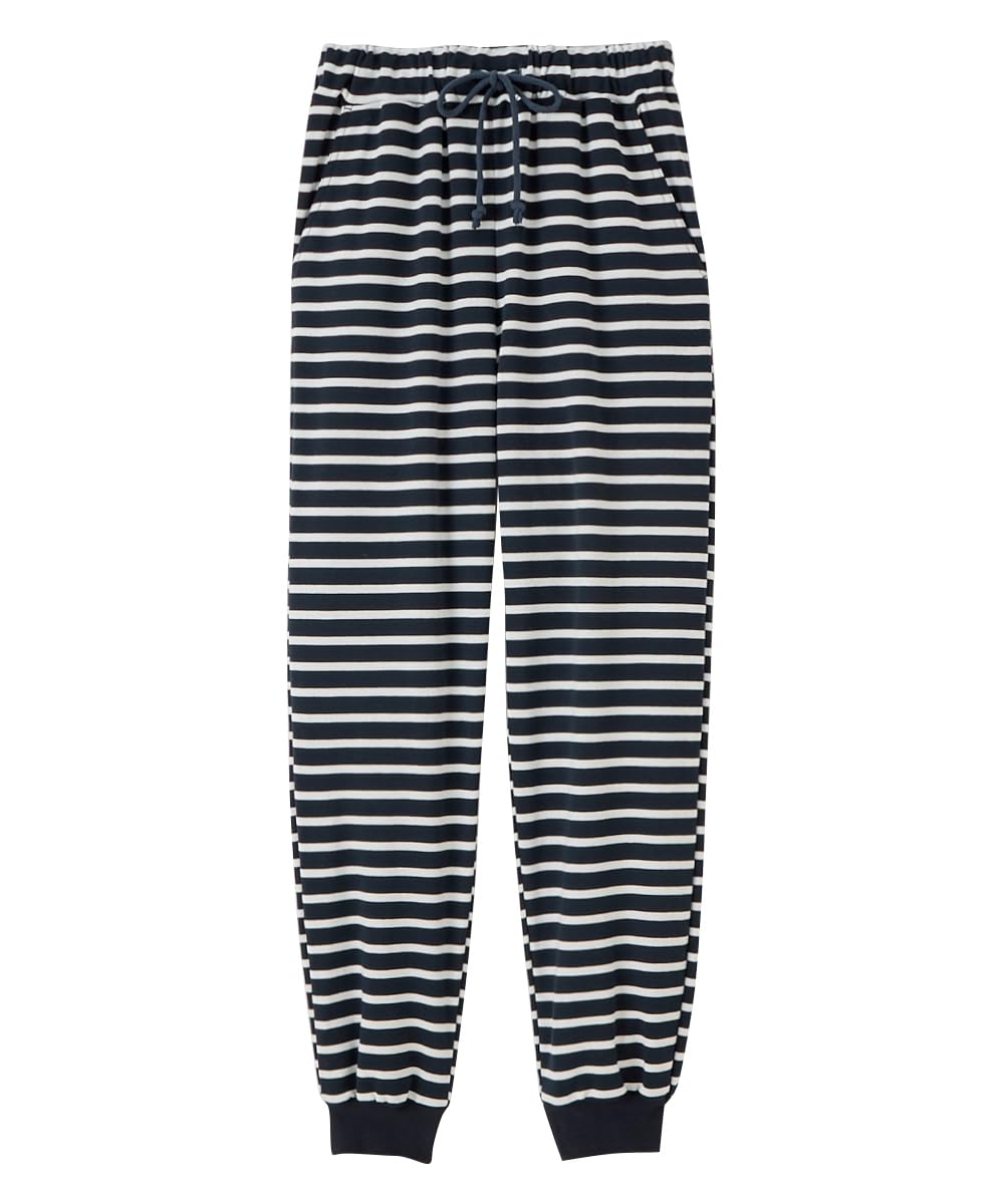 

Loungewear cotton blend smooth ribbed hem lounge navy 4L [Nissen] bottoms, pants, striped,