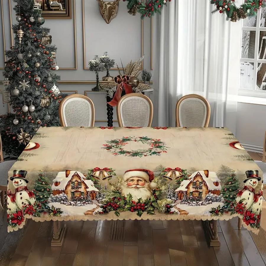 

Christmas Snowflake Santa Claus Table Cloth Dustproof Durable Rectangular Table Cloth Washable and High Temperature Resistant 140x180cm