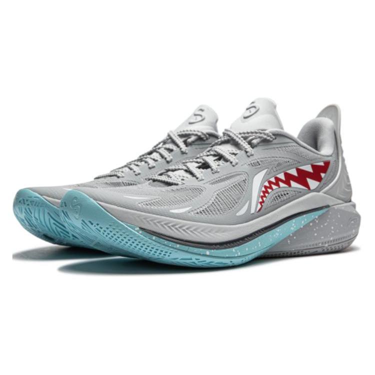 New LiNing SONIC 12 Great White Shark Anti Slip And Wear Resistant Support Rebound Low Top Basketball Shoes Men's Gray Red ABAU019-6
