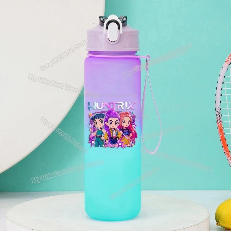 750ml KPop Demon Hunters Gradient Water Bottles High-capacity Drinking Straw Cup Portable Girl Office School Outdoor Bottles