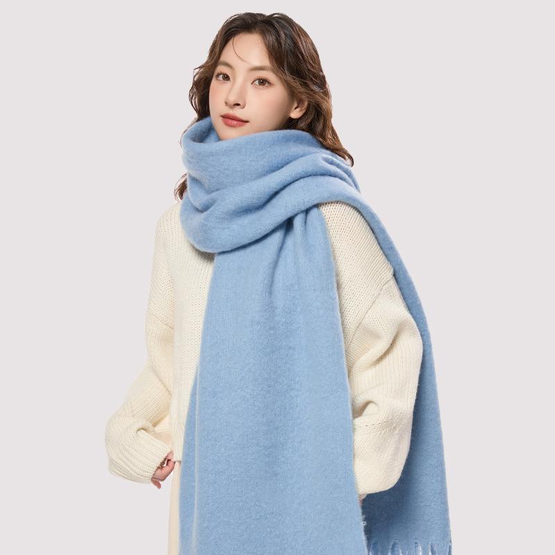Winter New Mohair Women Scarf Girls Female Warm Thickened Solid Long Scarves Soft Coarse Braid Tassel Shawl Retro Wrap Shawls