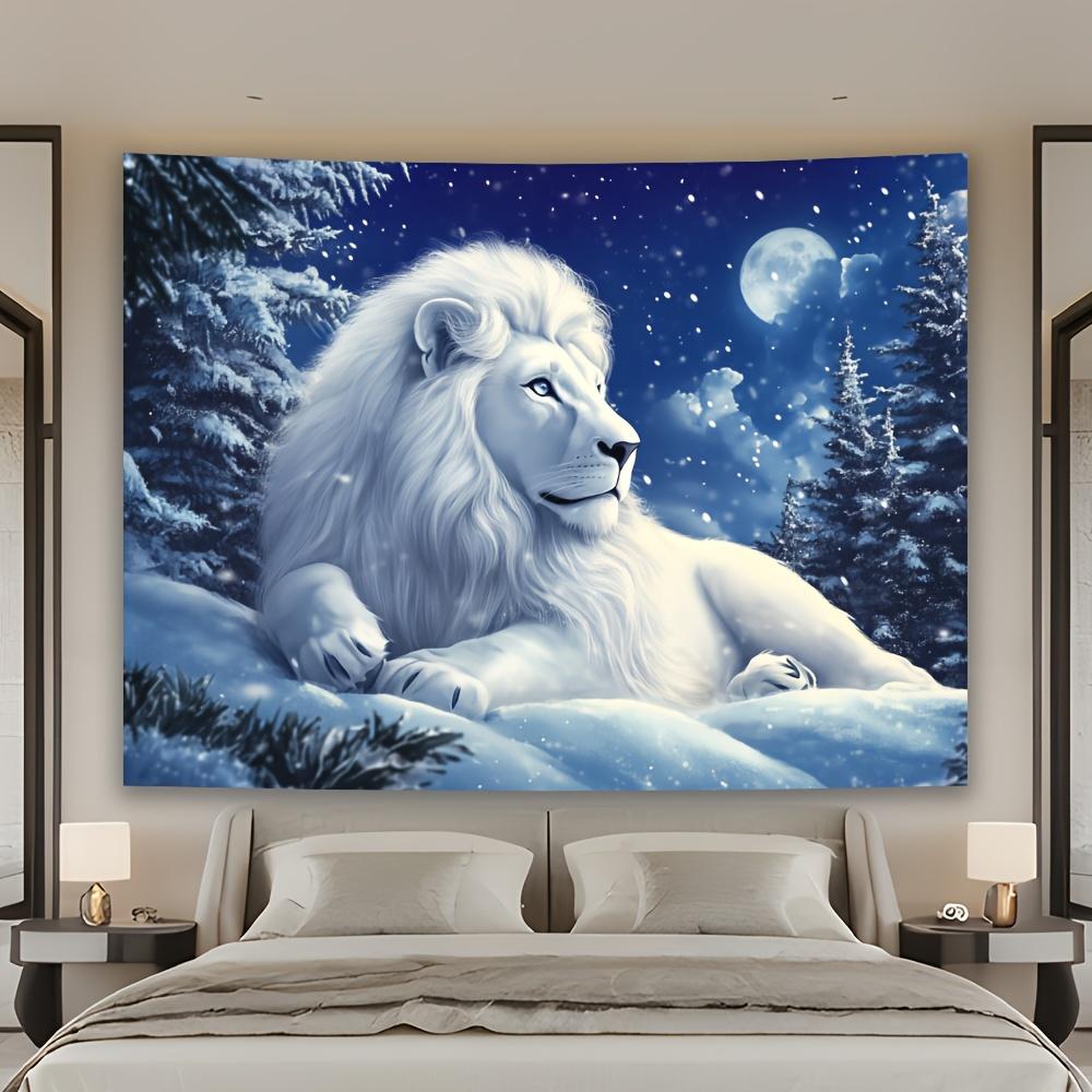 1pc A majestic white lion on a snow-white tapestry, made of polyester, machine washable, suitable for living rooms and bedrooms 70x100cm