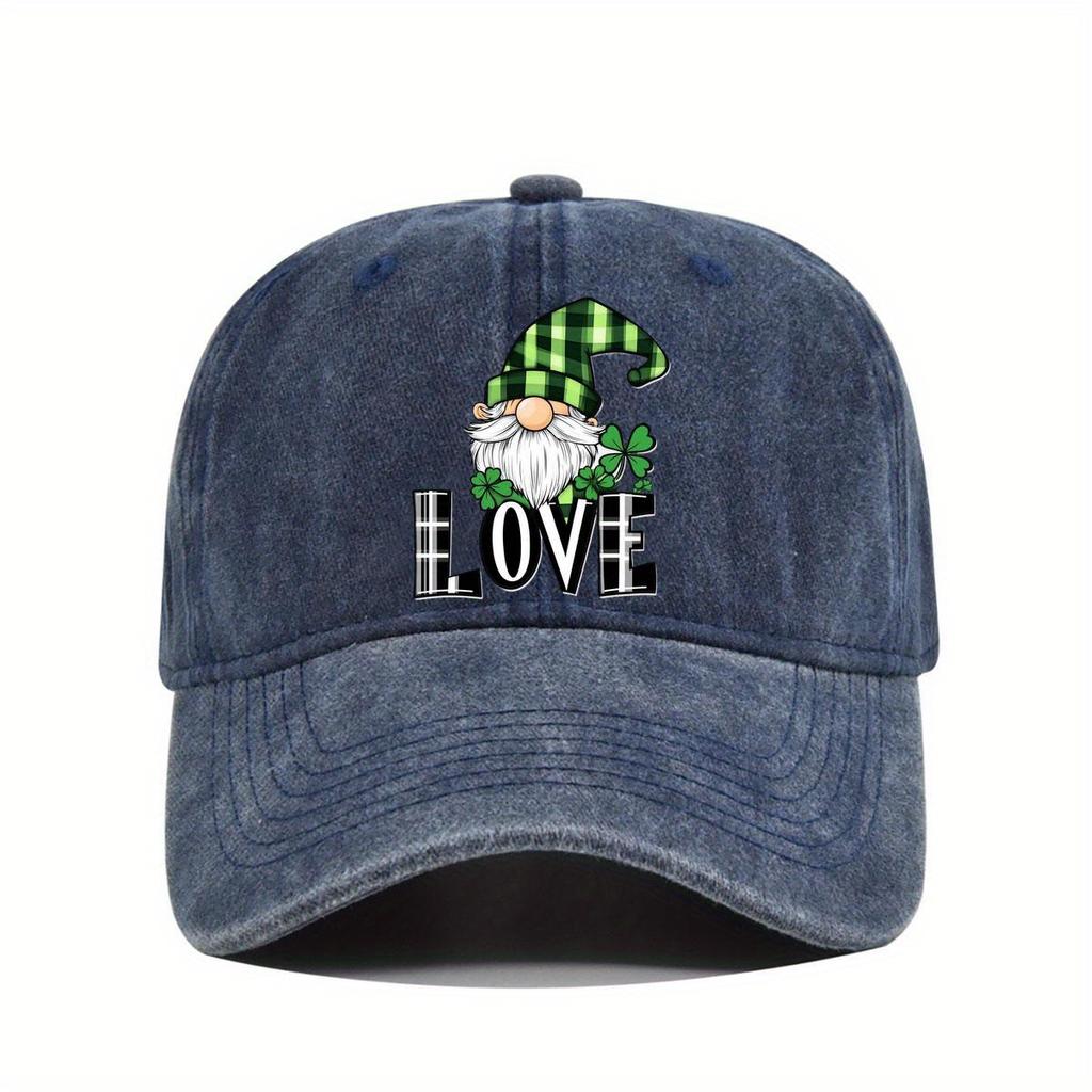 Gnome Shamrock Love St Patrick Day Baseball Cap Polyester Casual Adjustable Vintage Hat Unisex Outdoor