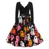 Kvinners uformelle mote Halloween trykt V-hals vintage kjole