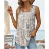 Women's Summer Sleeveless Square Neck Printed T-Shirt Temperament Comfortable Loose Tank Top