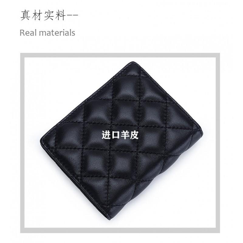 Genuine Leather Short Wallet Women's Sheepskin Diamond-shaped Style Folding Small Multifunctional Change Purse