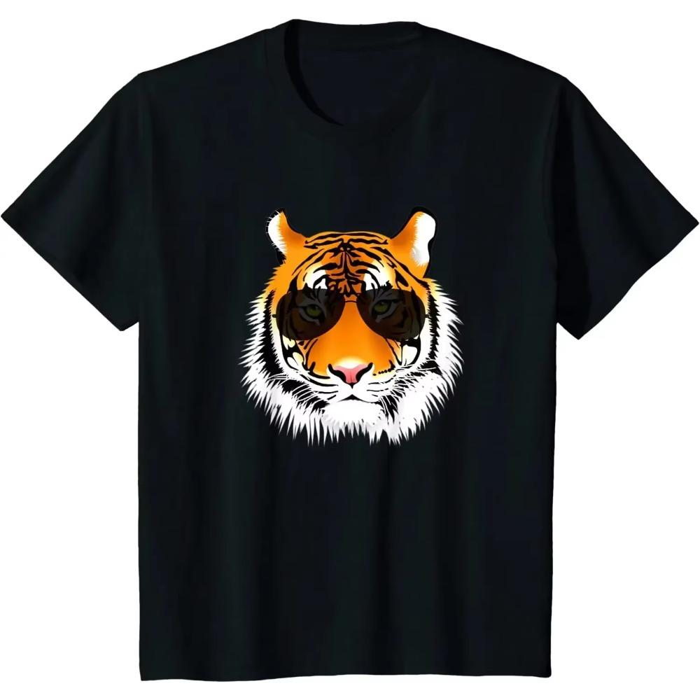 Cool Cat Tiger with Sunglasses Design T-Shirt Cotton Daily Four Seasons Streetwear Shirt Harajuku Men Clothing Graphic T Shirts