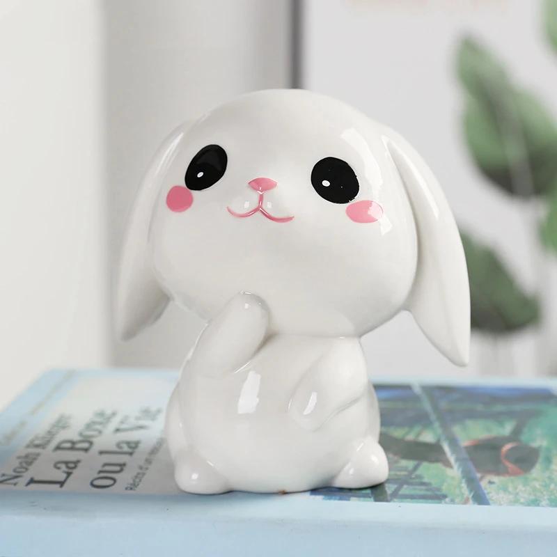 Cute Rabbits Ceramics Piggy Bank Creative Coin Money Storage Jar Creative Cute Girls Boys Birthday Gift Home Desktop Decoration