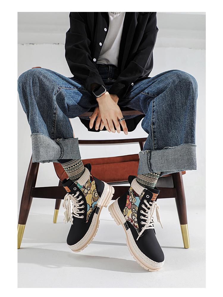 Retro Couple Style Lace-Up Martin Boots - Men's High Top Thick Sole Casual Shoes