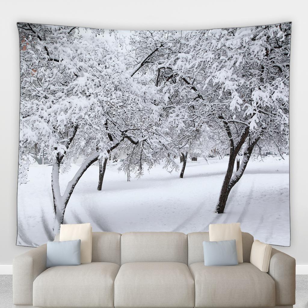 Home Decoration Jul Vinter Skog Landskap Utskrift Polyester Polsk på veggen hengende rom bakgrunn tapiz