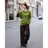 Women's Lamb Wool Blend Striped Knit Sweater