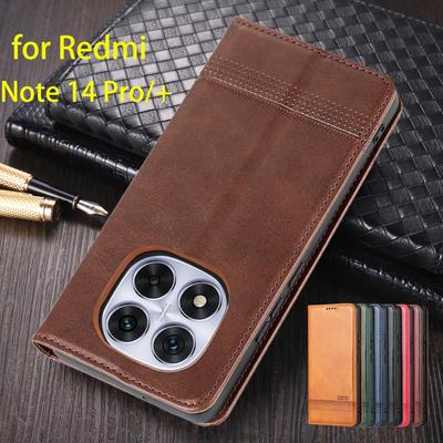 Deluxe-Hülle aus Leder mit magnetischer Adsorption für Xiaomi Redmi Note 14 Pro 5G / Note 14 Pro+ 5G Flip Cover Capa Fundas Coque