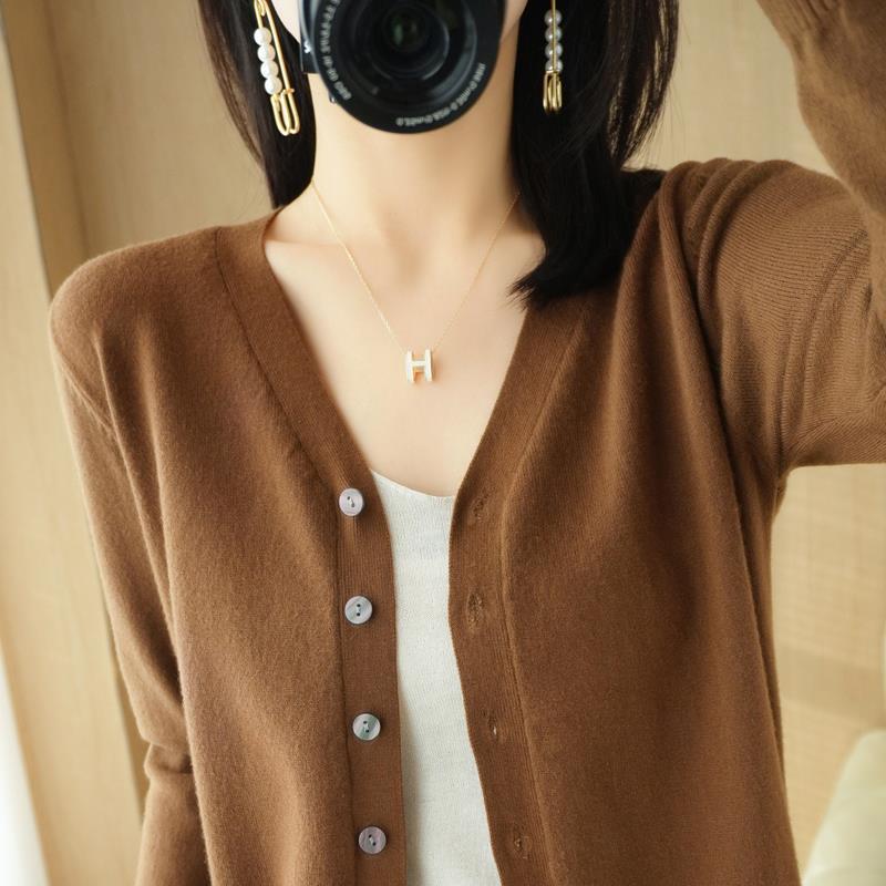 

Женский вязаный кардиган на раннюю осень - Свободный, короткий, с длинным рукавом, верхняя одежда L