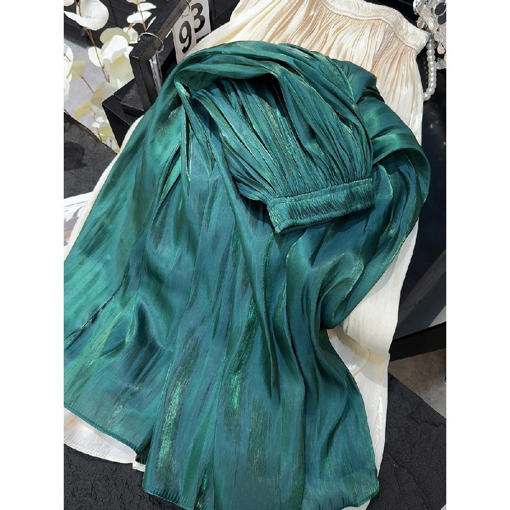 Retro Style Fashionable Pleated Drooping Slimming High Waist A- Line Skirt High-Grade Glossy Pearlescent Chiffon Pleated Skirt