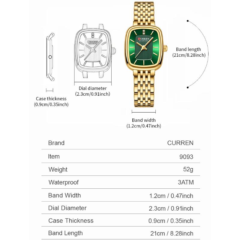CURREN Fashion Quartz Women Watch Simple Elegant Square Dial Gold Stainless Steel Strap Waterproof Leisure Business Watches