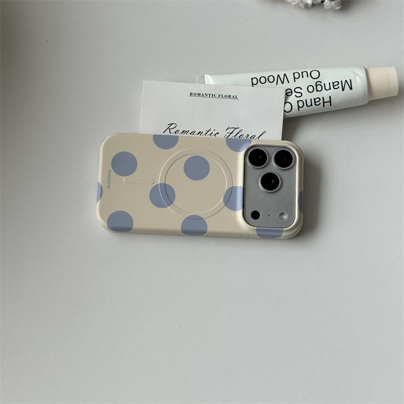 Soft Beige Gray Polka Dot For MagSafe Case With 3D Teddy Bear Pearl Pop Socket For iPhone 15 16 17 Pro Max INS Kawaii Shockproof