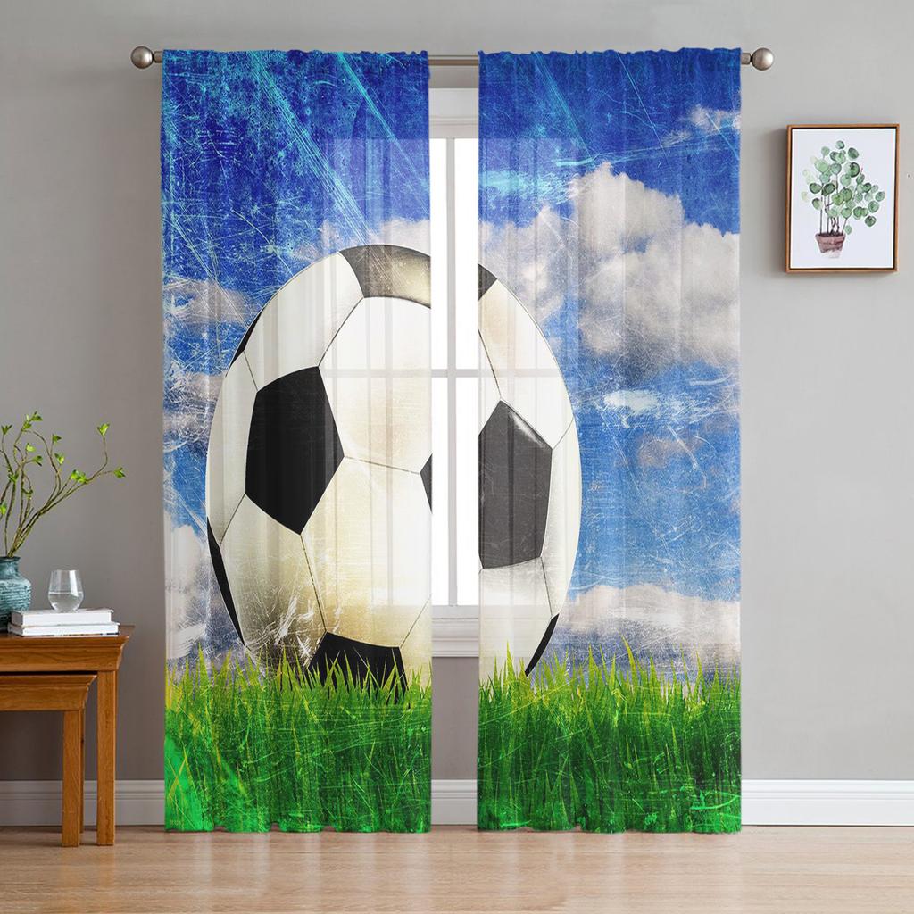 Gymnasium Soccer Court Balls Football Sheer Drapes for Living Room Bedroom Decoration Window s Morning Curtain