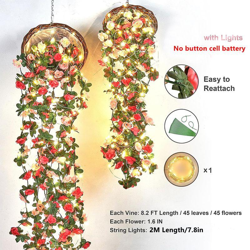 Pink Artificial Sakura Flower Vine LED String Lights Wedding Decoration Garden Arch Hanging Party Home Room Decor Flower Garland