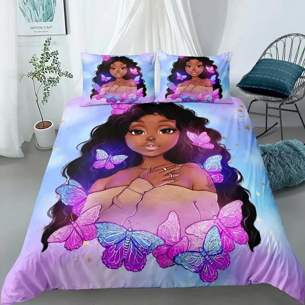 African American Duvet Cover Gilrs Kids Cute Ballet Princess Dancer Bedding Set Double Queen King Size Polyester Qulit Cover