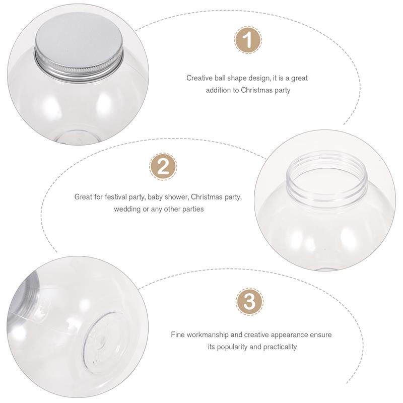 5pcs 500ml Christmas Candy Jar Ball Shaped Candy Cookie Snack Chocolate Packing Bottle Container New Year Decoration