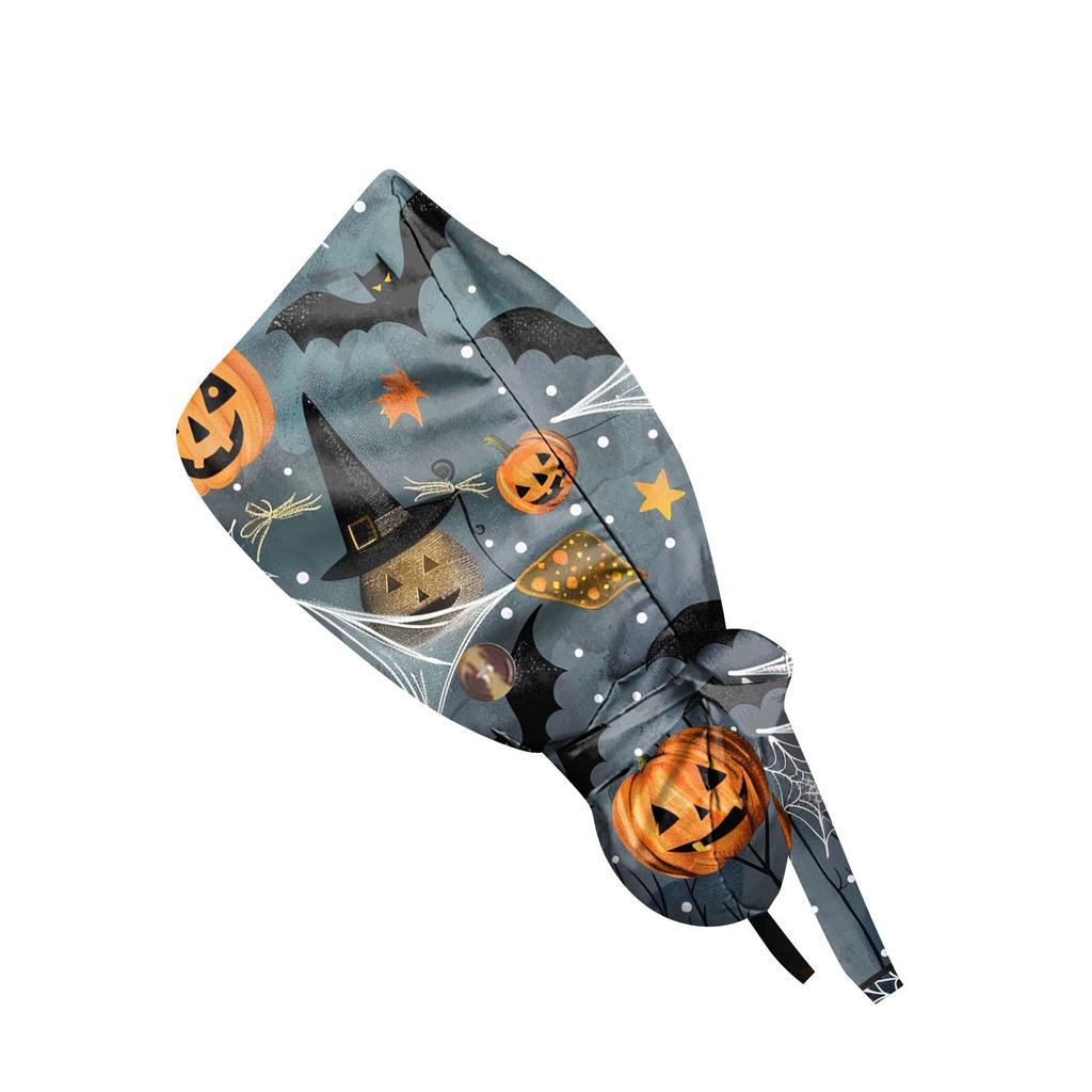 Halloween Themed Satin Hair Wrap Bat and Moon Design, Adjustable Head Scarf for Women and Girls