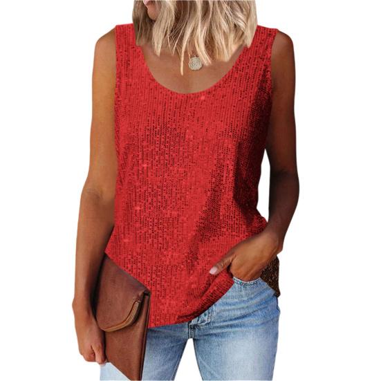 Женские Топы Круглый Вырез Без Рукавов Блестящий Пайетки Жилет Стиль для Поездок на Работу Мягкий Эластичный Свободный Покрой Летняя Блузка M
