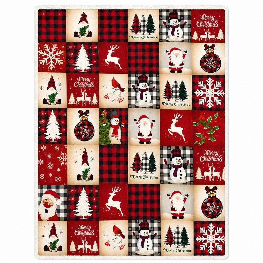 Flannel Single Throw Blanket Santa Claus Snowman Sofa Throw Portable Nap Blanket Holiday