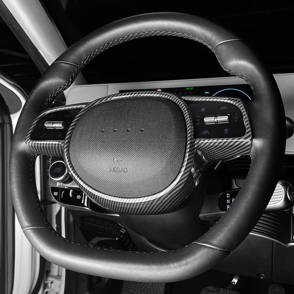 For Hyundai IONIQ 5 2022-2024 Carbon Fiber ABS Steering Wheel Cover Interior Steering Tuning Handle Button Trim Frame LHD RHDGood product