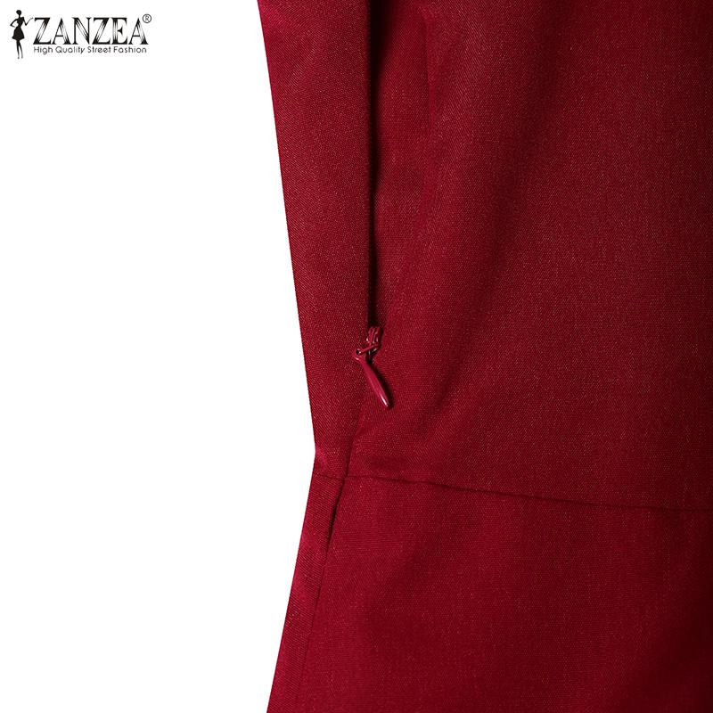 ZANZEA Women Square Collar Summer Casual Sleeveless Dress Holiday
