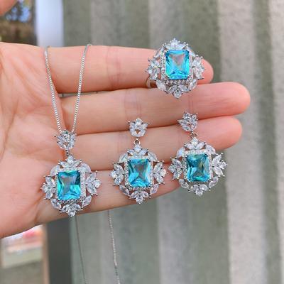 Simulação de Joias Topa Azul Brincos de Tarraxa Retrô Anel Pingente Conjunto de Três Peças 8 * 10