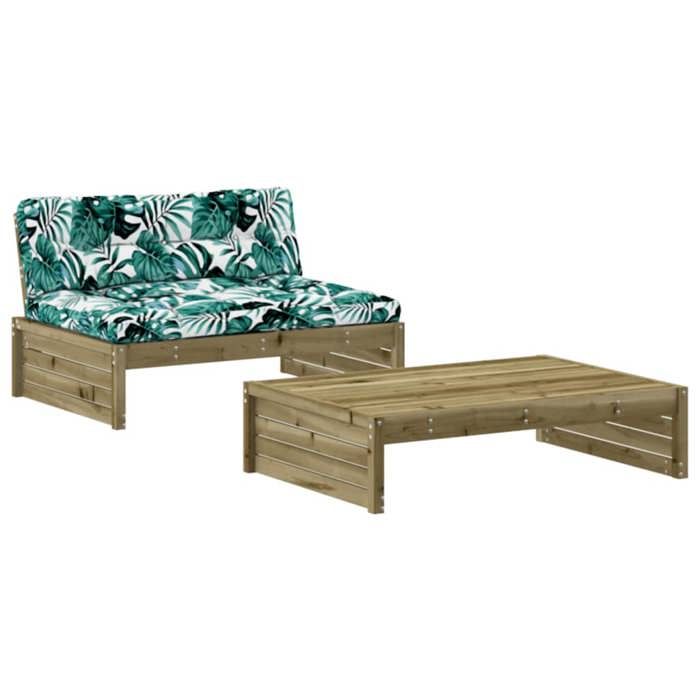 VidaXL Garden Lounge Set with 2 Pcs Cushions, Sofa with Backrest, Furniture Set with Coffee Table Patio Terrace, 3186136